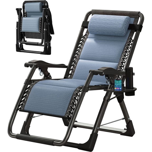 FICISOG Zero Gravity Chair, Recliner Folding Portable Chaise with Detachable Headrest and Cup Holder,Blue