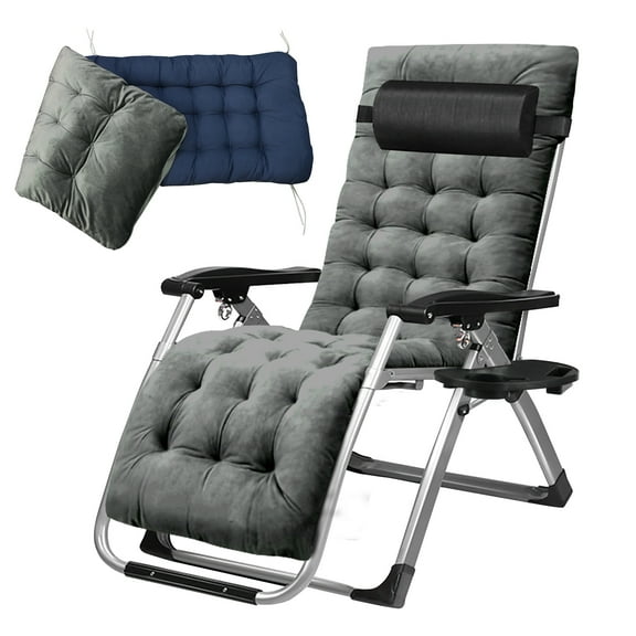 FICISOG Zero Gravity Chair, with Removable Cushion, Suitable For Indoor And Outdoor Use, with Cup Holder Folding Zero Gravity Chair, Gray&navy Suede Mattress