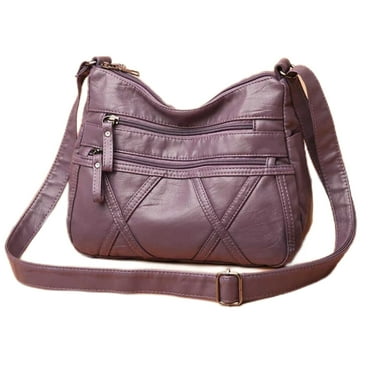 FIDAC Women's Shoulder Bag PU Leather Solid Multi Pocket Crossbody Bag, Purple, 1-Piece