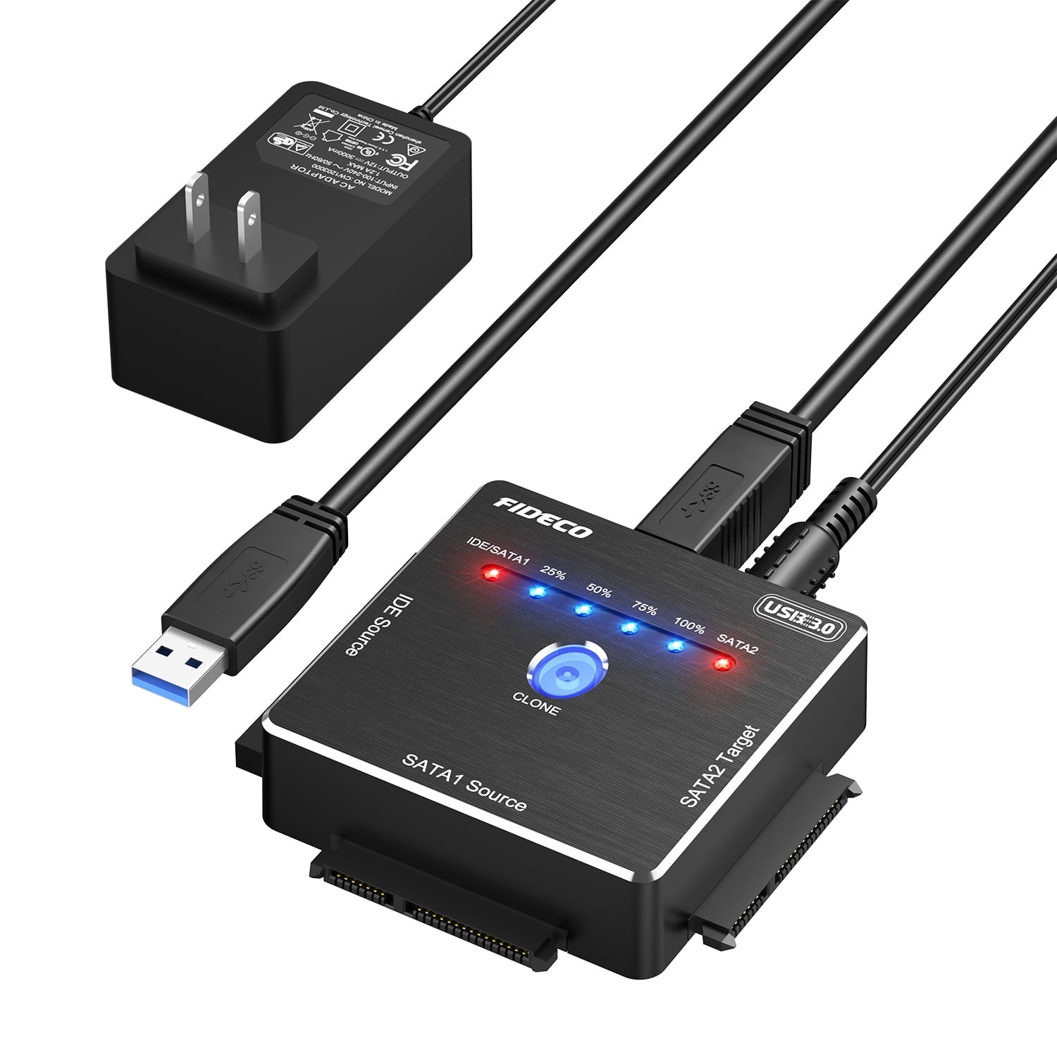 FIDECO USB 3.0 to SATA IDE Adapter, Hard Drive Adapter Cable for Universal 2.5/3.5 inch IDE SATA External HDD SSD, Hard Drive Converter with 12V Power Adapter, Support Offline Clone