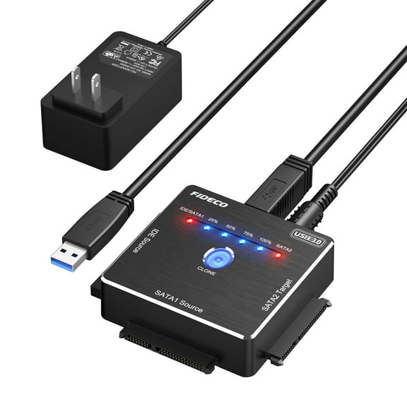 FIDECO USB 3.0 to SATA IDE Adapter, Hard Drive Adapter Cable for Universal 2.5/3.5 inch IDE SATA External HDD SSD, Hard Drive Converter with 12V Power Adapter, Support Offline Clone