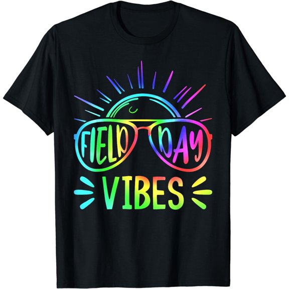 FIELD DAY VIBES Teacher Kids Groovy Tie Dye Hippie T-Shirt