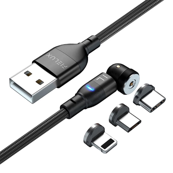 FIELUX Smiley Light Magnetic 6.6' USB-A to USB-C Cable with Magnetic Tips and Holder, Black