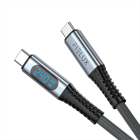 FIELUX USB4.0 PD 240W 5' USB-C to USB-C Cable with LED Display, Slate Gray