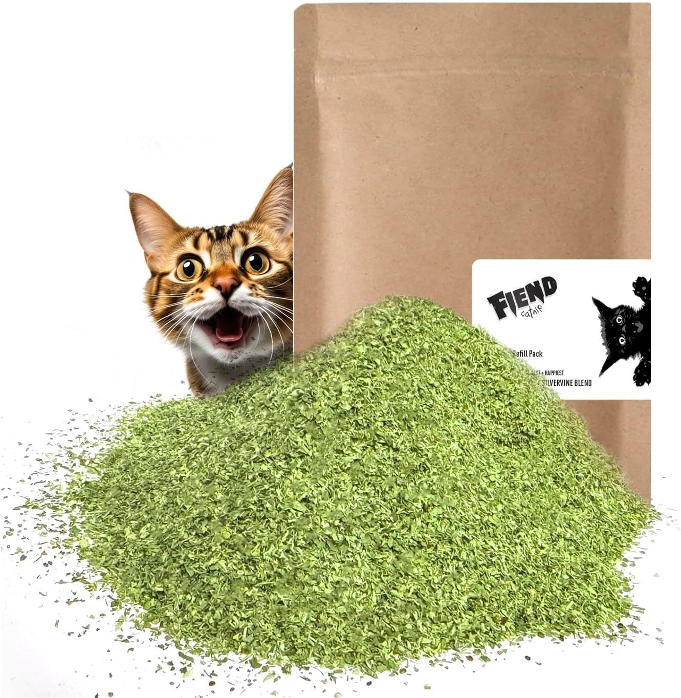 FIEND Premium Catnip with SILVERVINE Leaf. The Softest + Strongest + Happiest Premium Catnip Blend for The Happiest Cats! 1 Cup Bulk/Refill Pack.