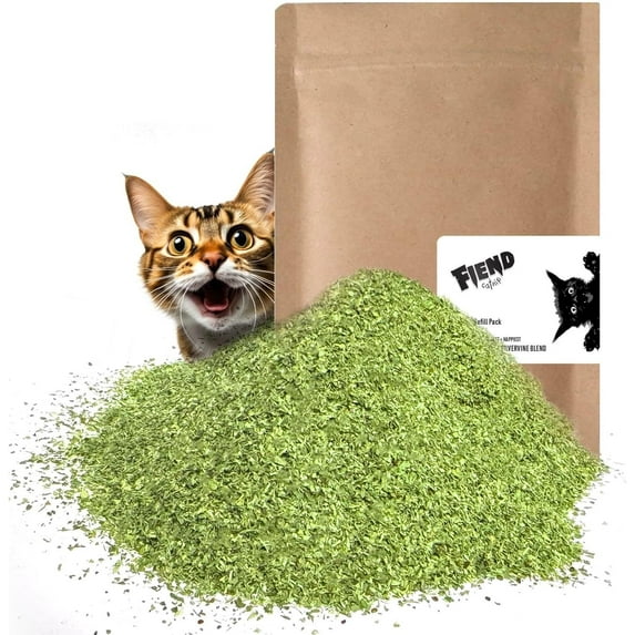 FIEND Premium Catnip with SILVERVINE Leaf. The Softest + Strongest + Happiest Premium Catnip Blend for The Happiest Cats! 1⅛ Cup Bulk/Refill Pack.