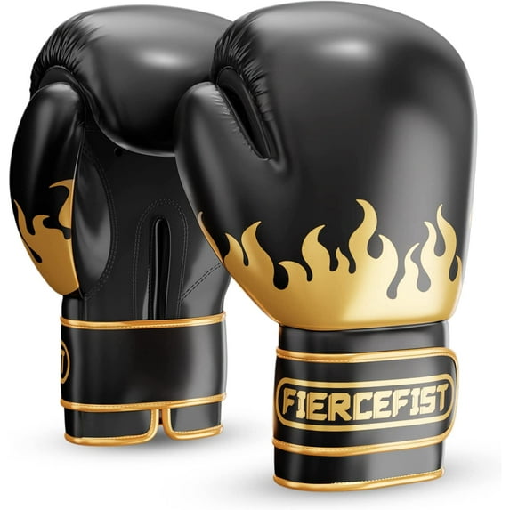 FIERCEFIST Boxing Gloves Men Women - Professional Training Sparring, Kickboxing, Muay Thai, MMA, Taekwondo, fitness for Punching Focus Mitts Pad Workout, Kids, Ventilated Palm, 10oz Black