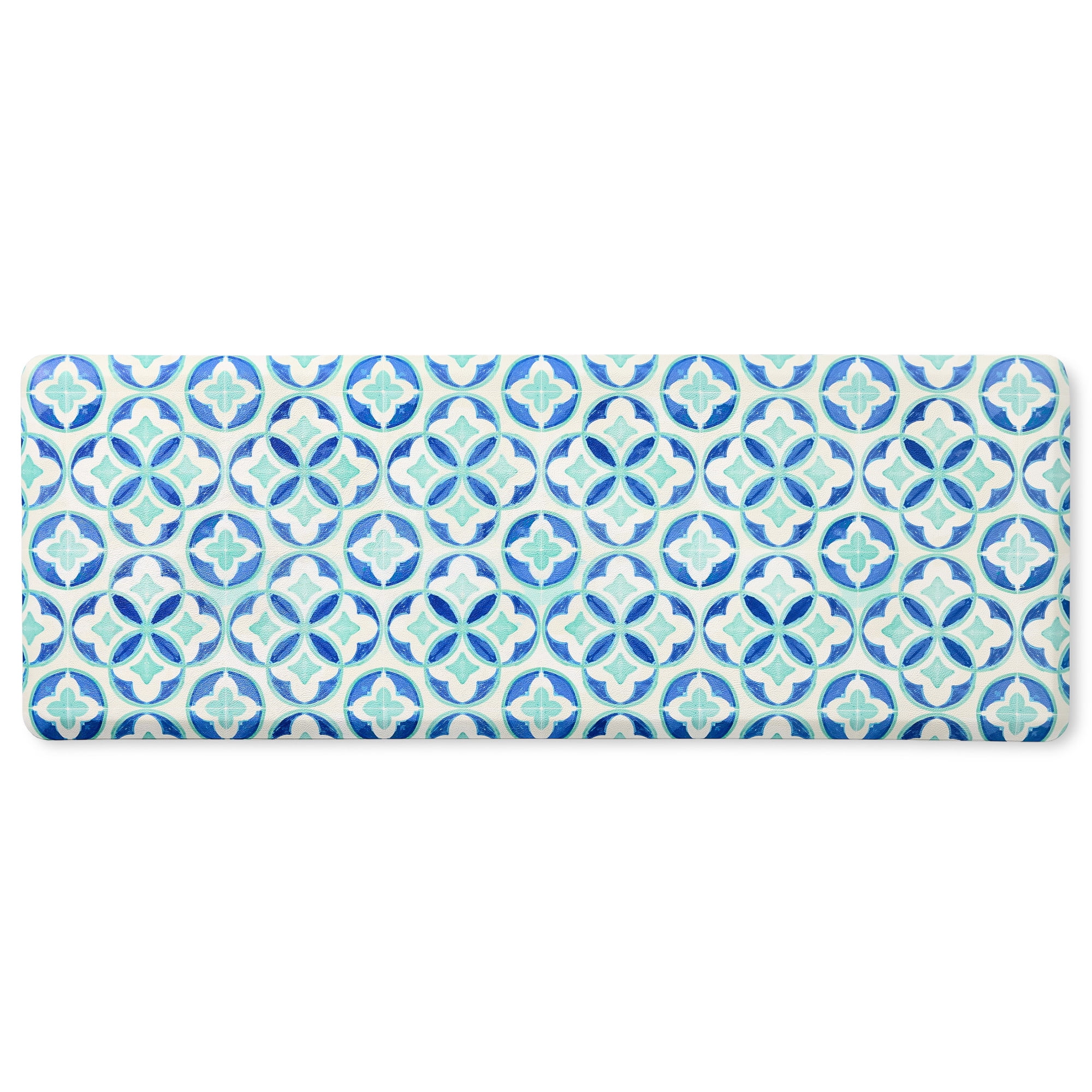 Fiesta Blue and Aqua PVC Anti-Fatigue Kitchen Runner Mat