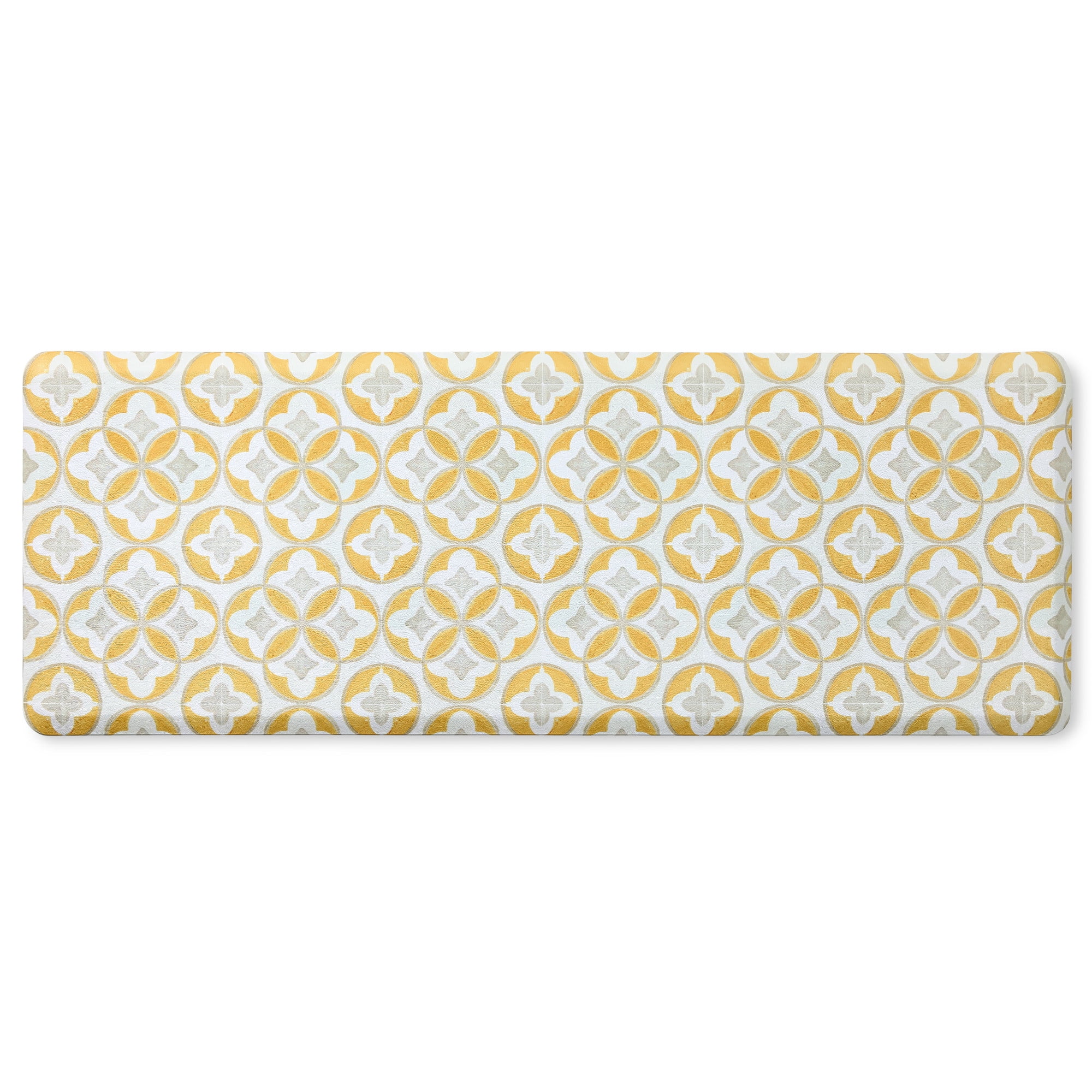 Yellow and Gray Geo Trellis Anti-Fatigue Kitchen Mat, 20"x55"