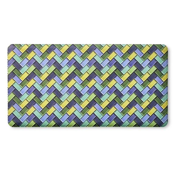 FIESTA Party Herringbone Tiles Modern Geo Anti-Fatigue Comfort Kitchen Mat, Non-Slip Floor Mat, Padded Standing Desk Mat, Blue/Green/Yellow, 20"x39"