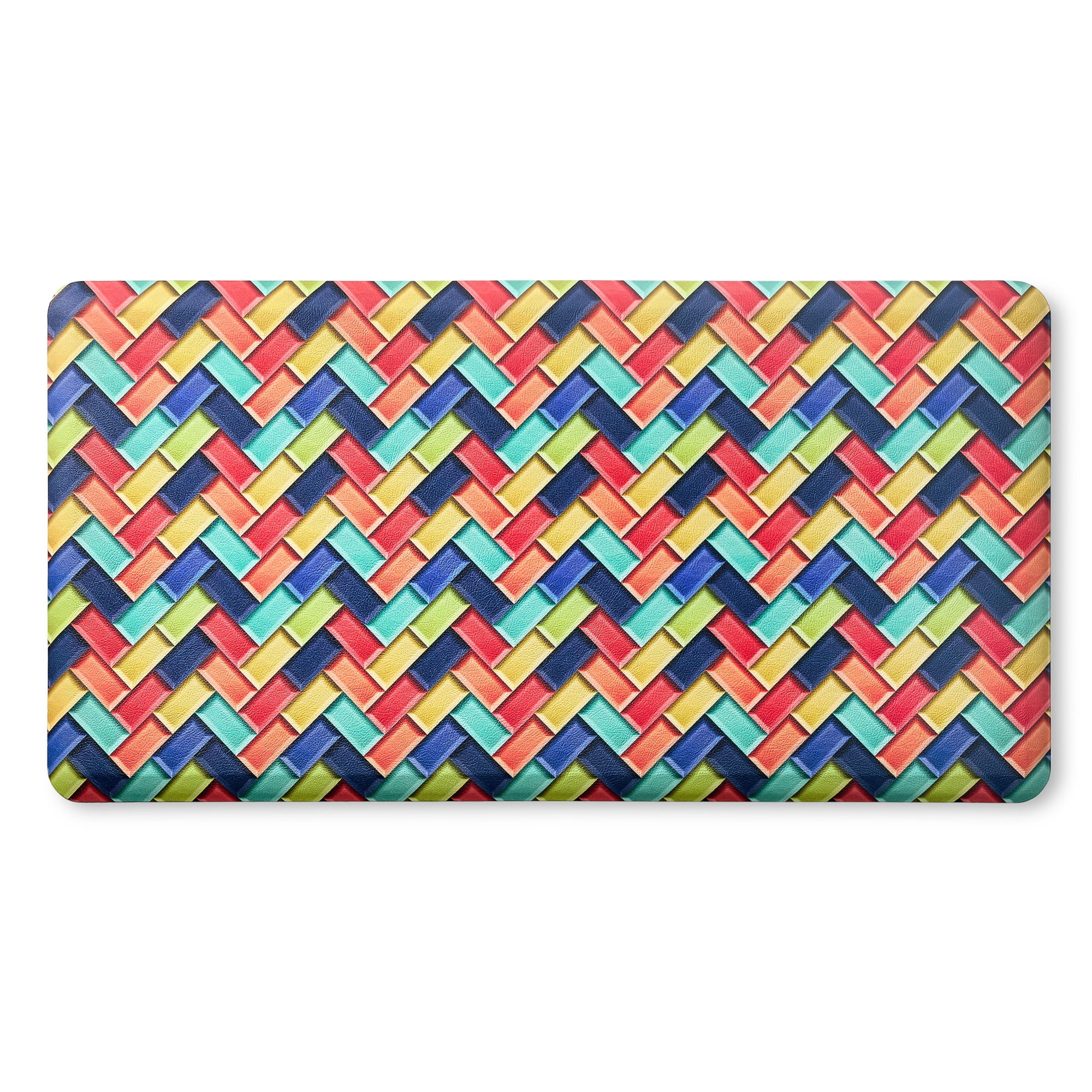 FIESTA Party Herringbone Tiles Modern Geo Anti-Fatigue Comfort Kitchen Mat, Non-Slip Floor Mat, Padded Standing Desk Mat, Red/Blue/Yellow, 20"x39"