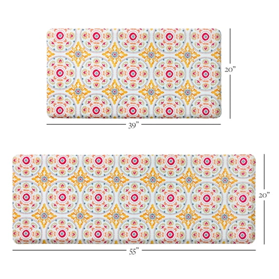 FIESTA Postiano Tiles Geo Textured Anti-Fatigue Comfort Kitchen Runner Mat, Non-Slip Floor Mat, Padded Standing Desk Mat, Red/Yellow/White, 20"x55"