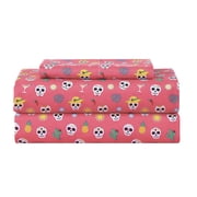 Summerween Soft Microfiber Sheet Set, 3- Piece, Fiesta Skulls Pink, Twin-XL