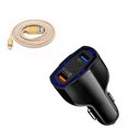 thumbnail image 1 of FIEWESEY 35 Watt 7Amp 3 Ports QC 3.0 PD 3.5 Amp USB Fast Charge Car Charger + Type-C Cable for iPhone 11/11 Pro/11 Pro Max/X/XS/XR/6S/8/7/8 Plus(Black Car Charger,Gold Cable), 1 of 8