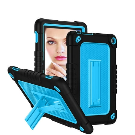 FIEWESEY for Amazon All-New Fire HD 8 2022 Tablet Case,Shockproof Kids Friendly Rugged Cover with Shoulder Strap&Kickstand Case for Amazon Fire HD 8/HD 8 Plus 2020/2022 (10th/12th Gen)(Black/Blue)