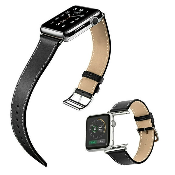 FIEWESEY Apple Watch Band Leather 38mm 41mm Mens Apple Watch Leather Band Replacement Band for Apple Watch Series Se Series 9/ 8 / 7/ 6/ 5 / 4/ 3/ 2/ 1(Black)