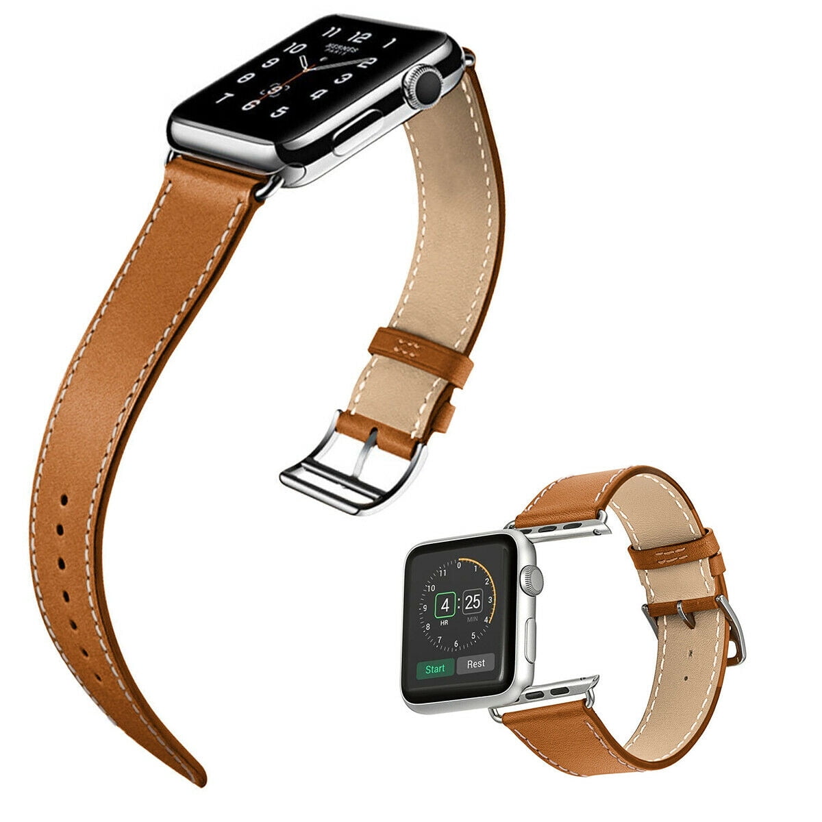 FIEWESEY Apple Watch Band Leather 44mm 45mm 49mm Mens