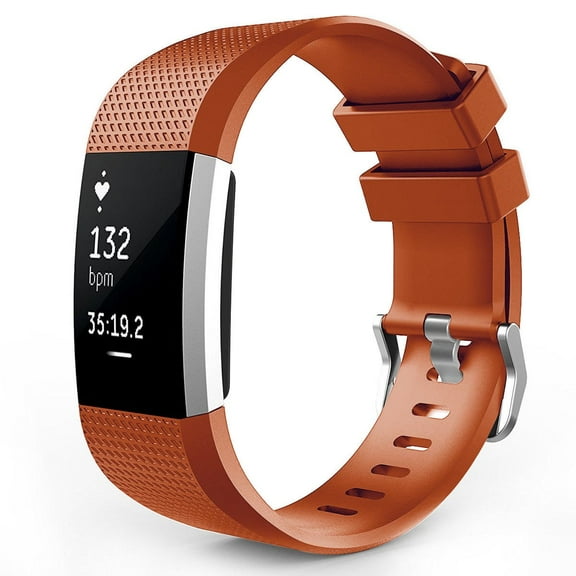 FIEWESEY Bands Compatible with Fitbit Charge 2, Adjustable Soft Silicone Replacement Sport Strap Wristbands Fit for Fitbit Charge 2 Fitness Tracker(Brown)