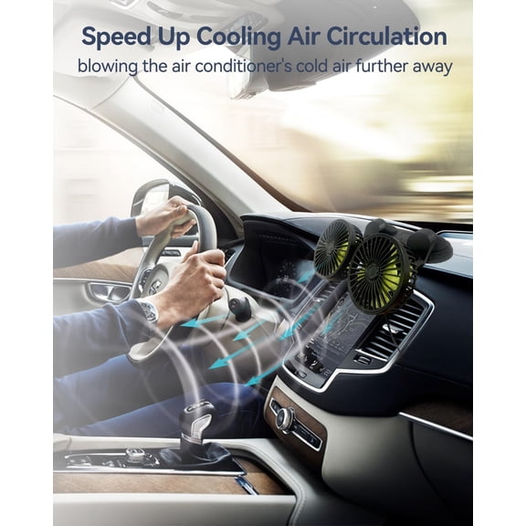 FIEWESEY Car Fan,Dual Head USB Fans for Car, USB Powered Car Seat Fan, 360 Rotatable & 3 Strong Wind 12V Table Fans Adjustable for Vehicles SUV RV