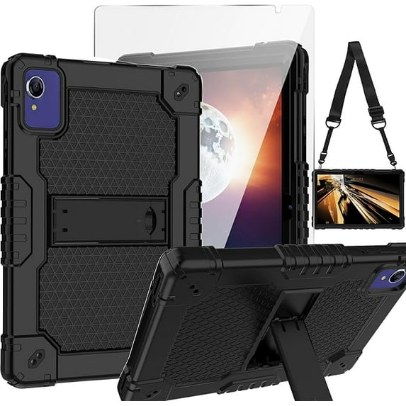 FIEWESEY Case for 10.1 inch Weelikeit P16W Tablet/APOLOSIGN Maxsignage EP103A Tablet/BAKEN tab 10 Lite D10A tablet/VASOUN M10 Tablet Built in Kickstand with screen protector (Black/Black/1 PC)