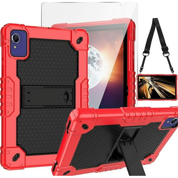 FIEWESEY Case for 10.1 inch Weelikeit P16W Tablet/APOLOSIGN Maxsignage EP103A Tablet/BAKEN tab 10 Lite D10A tablet/VASOUN M10 Tablet Built in Kickstand with screen protector (Red/Black/1 PC)