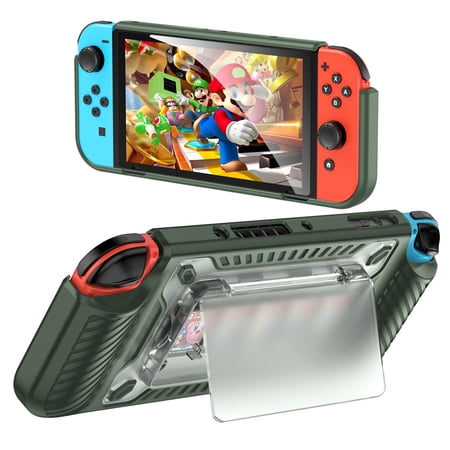 FIEWESEY Case Cover Set Fit for Nintendo Switch OLED,Protective Cover Protector Case Compatible Nintendo Switch OLED Console & Joy-Con Controller,with Shock-Absorption & Anti-Scratch Design (Green)