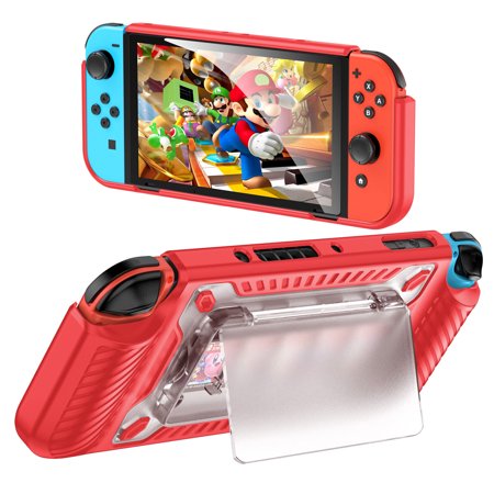 FIEWESEY Case Cover Set Fit for Nintendo Switch OLED,Protective Cover Protector Case Compatible Nintendo Switch OLED Console & Joy-Con Controller,with Shock-Absorption & Anti-Scratch Design (Red)