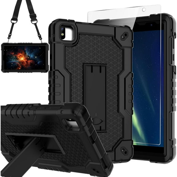 FIEWESEY Case for FOXX P8/ V8/ T8 Pro 8 inch Tablets Hybrid Shockproof Case Built in Kickstand Shoulder Strap with screen protector for FOXX P8/ V8/ T8 Pro 8 inch Tablets (Black/Black/1 PC)