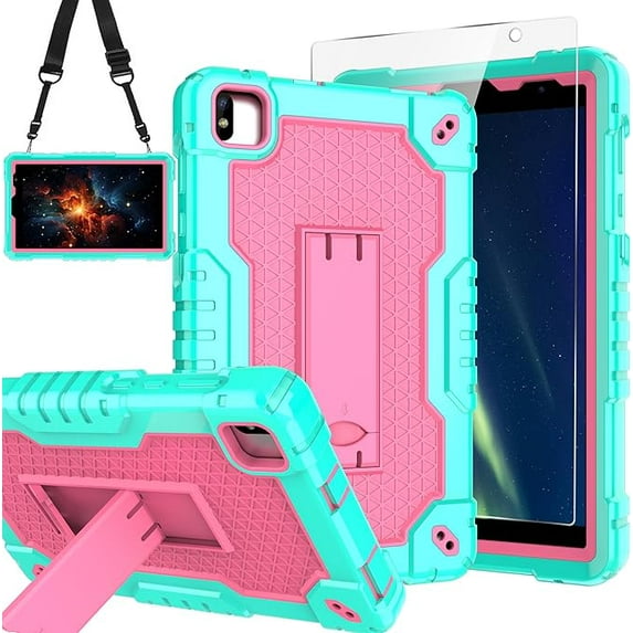 FIEWESEY Case for FOXX P8/ V8/ T8 Pro 8 inch Tablets Hybrid Shockproof Case Built in Kickstand Shoulder Strap with screen protector for FOXX P8/ V8/ T8 Pro 8 inch Tablets (Green/Pink/1 PC)