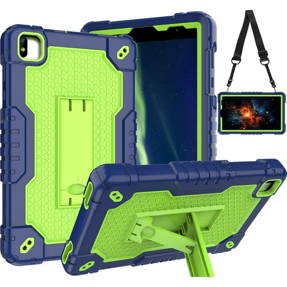 FIEWESEY Case for FOXX P8/ V8/ T8 Pro 8 inch Tablets Hybrid Shockproof Firendly Case Built in Kickstand Shoulder Strap for FOXX P8/ V8/ T8 Pro 8 inch Tablets (Navy Blue/Green)