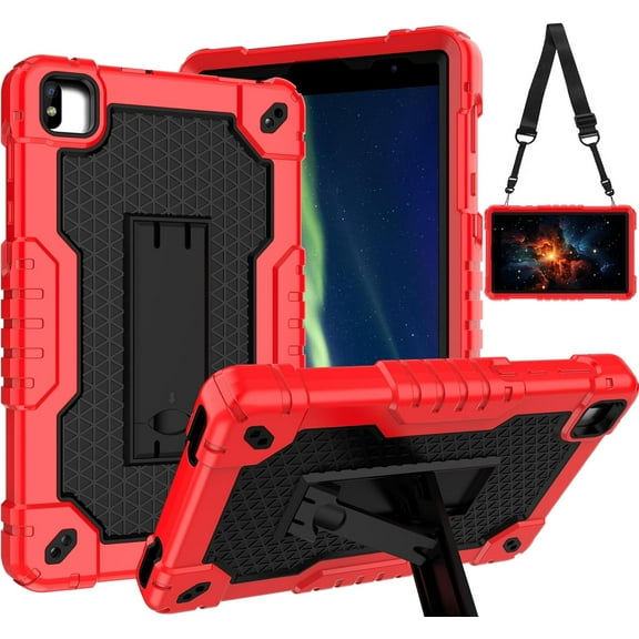FIEWESEY Case for FOXX P8/ V8/ T8 Pro 8 inch Tablets Hybrid Shockproof Firendly Case Built in Kickstand Shoulder Strap for FOXX P8/ V8/ T8 Pro 8 inch Tablets (Red/Black)