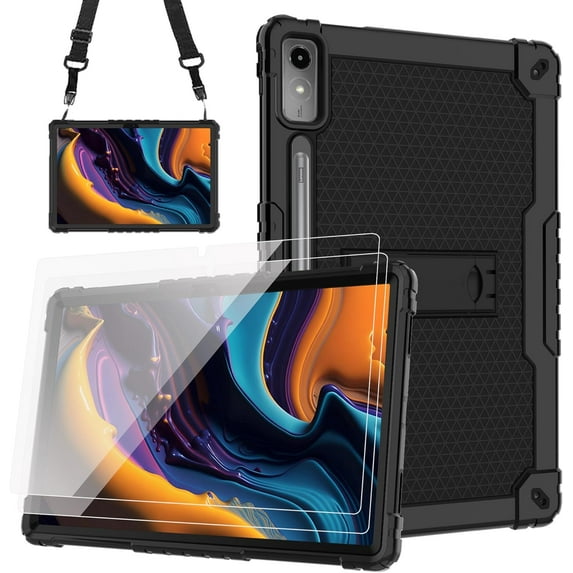 FIEWESEY Case for Lenovo Tab P12 12.7 Inches Tablet Case, Shockproof Hybrid Kids Case with Screeen Protector for Lenovo tab P12/Xiaoxin Pad Pro 12.7" Tablet Case TB370FU/TB371FC (Black/Black/2 PCS)