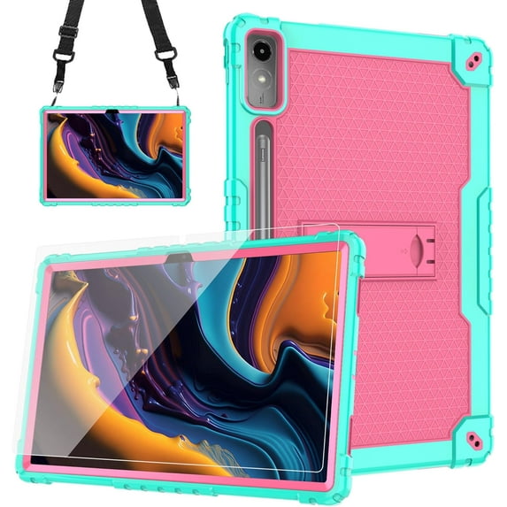 FIEWESEY Case for Lenovo Tab P12 12.7 Inches Tablet Case, Shockproof Hybrid Kids Case with Screeen Protector for Lenovo tab P12/Xiaoxin Pad Pro 12.7" Tablet Case TB370FU/TB371FC (Green/Pink/1 Pc)