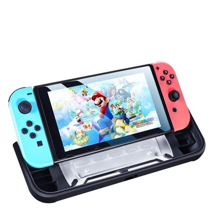 FIEWESEY Case for Nintendo Switch with 7 Game Card Slots - [Kids Friendly] TPU Shockproof Protective Cover, Ergonomic Grip Case Cover for Nintendo Switch Console(Black/Clear)