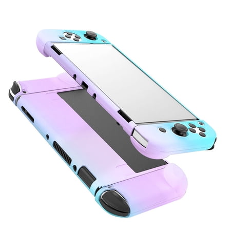 FIEWESEY Case for Nintendo Switch OLED,3 in 1 Anti-Scratch Shockproof Protective Hard Cover Case Fit for Nintendo Switch OLED and Joy-Con Controller (Green/Purple)