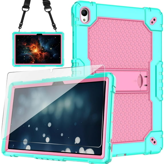 FIEWESEY Case for Onn 10.1" Tablet Case (2024 Model / 100135925) Heavy Duty Built in Stand Hard Back Shell Protective Case with Screen Protector for Onn. 10.1" 4 Gen 2024 Tablet (Green/Pink/1 PC)
