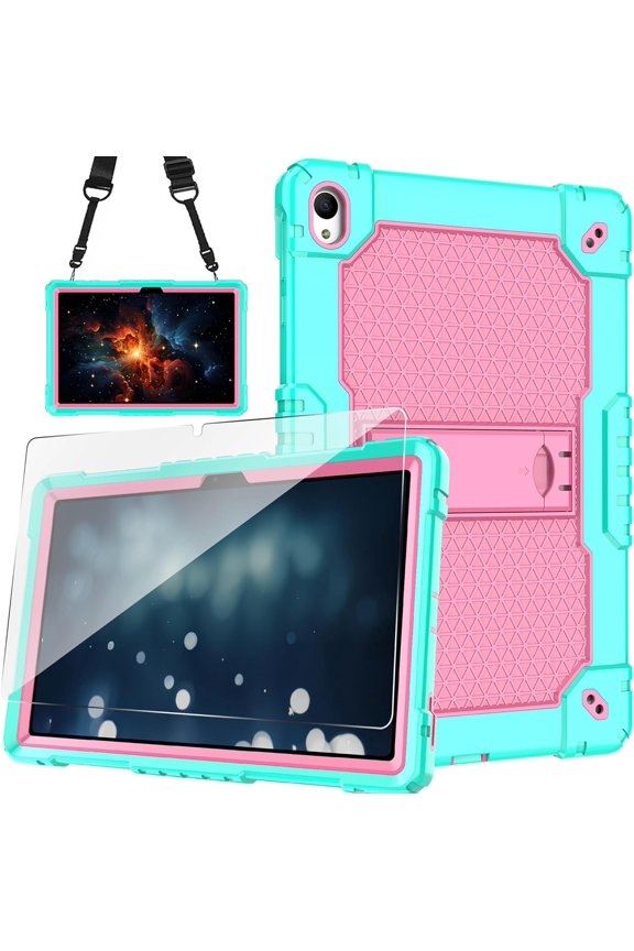 Case for Onn 10.1" Tablet Case (2024 Model / 100135925) Heavy Duty Built in Stand Hard Back Shell Protective Case with Screen Protector for Onn. 10.1" 4 Gen 2024 Tablet (Green/Pink/1 PC)