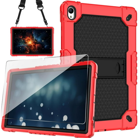 FIEWESEY Case for Onn 10.1" Tablet Case (2024 Model / 100135925) Heavy Duty Built in Stand Hard Back Shell Protective Case with Screen Protector for Onn. 10.1" 4 Gen 2024 Tablet (Red/Black/1 PC)