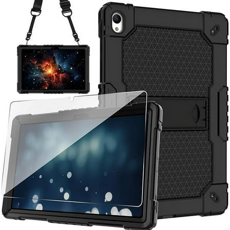 FIEWESEY Case for Onn 10.1" Tablet Case (2024 Model / 100135925) Heavy Duty Built in Stand Hard Back Shell Protective Case with Screen Protector for Onn. 10.1" 4 Gen 2024 Tablet (Black/Black/1 PC)