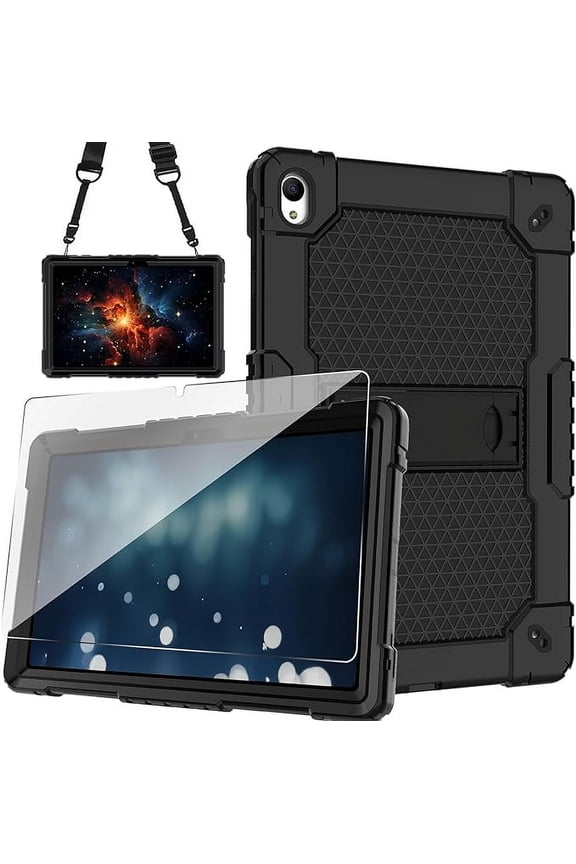 Case for Onn 10.1" Tablet Case (2024 Model / 100135925) Heavy Duty Built in Stand Hard Back Shell Protective Case with Screen Protector for Onn. 10.1" 4 Gen 2024 Tablet (Black/Black/1 PC)