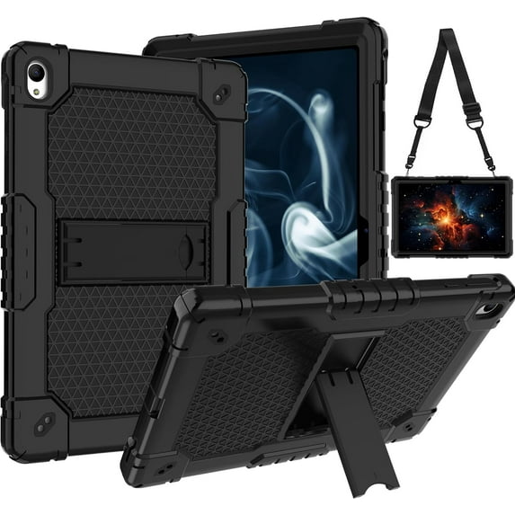 FIEWESEY Case for Onn. 10.1" Tablet Case (2024 Model / 100135925) Slim Heavy Duty Built in Stand Hard Back Shell Protective Case with Shoulder Strap for Onn. 10.1" 4 Gen 2024 Tablet (Black/Black)