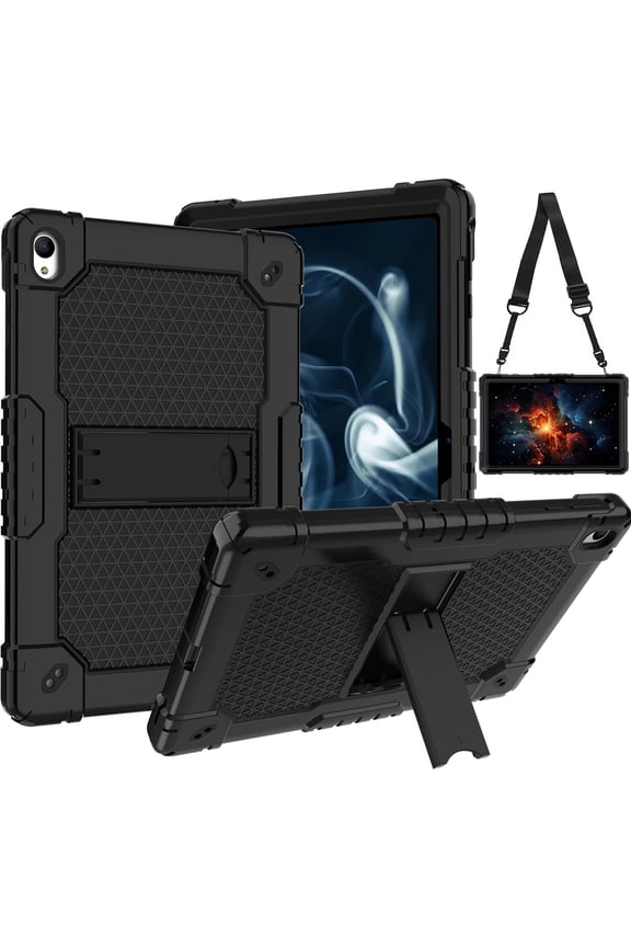 Case for Onn. 10.1" Tablet Case (2024 Model / 100135925) Slim Heavy Duty Built in Stand Hard Back Shell Protective Case with Shoulder Strap for Onn. 10.1" 4 Gen 2024 Tablet (Black/Black)