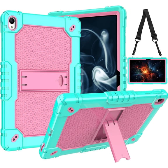 FIEWESEY Case for Onn. 10.1" Tablet Case (2024 Model / 100135925) Slim Heavy Duty Built in Stand Hard Back Shell Protective Case with Shoulder Strap for Onn. 10.1" 4 Gen 2024 Tablet (Green/Pink)