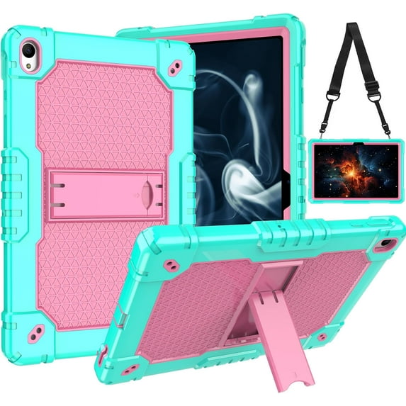 FIEWESEY Case for Onn. 10.1" Tablet Case (2024 Model / 100135925) Slim Heavy Duty Built in Stand Hard Back Shell Protective Case with Shoulder Strap for Onn. 10.1" 4 Gen 2024 Tablet (Green/Pink)