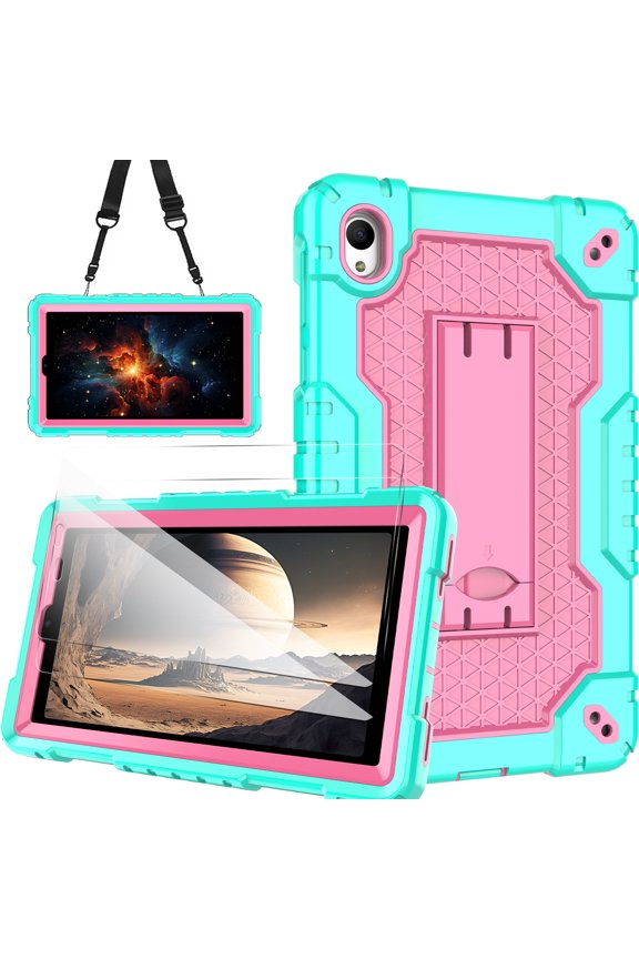 Case for Onn 7 inch Tablet Gen 4 2024 Case Heavy Duty Built in Stand Hard Back Shell Protective Case with with Screen Protector for Onn 7 2024 Model:100135924 Tablet (Green/Pink/2 PCS)