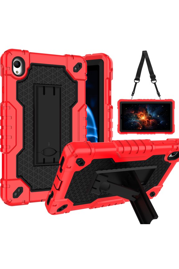 Case for Onn 7 inch Tablet Gen 4 2024 Case Slim Heavy Duty Built in Stand Hard Back Shell Protective Case with Shoulder Strap for Onn 7 2024 Model:100135924 Tablet (Red/Black)