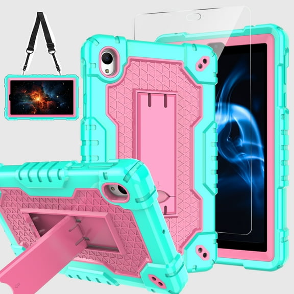 FIEWESEY Case for Onn 8 inch Gen 4 Tablet Case (2024 Model) 100135923 Heavy Duty Built in Stand Hard Back Shell Protective Case with Screen Protector for Onn 8 inch Gen 4 Tablet (Green/Pink/1 PC)