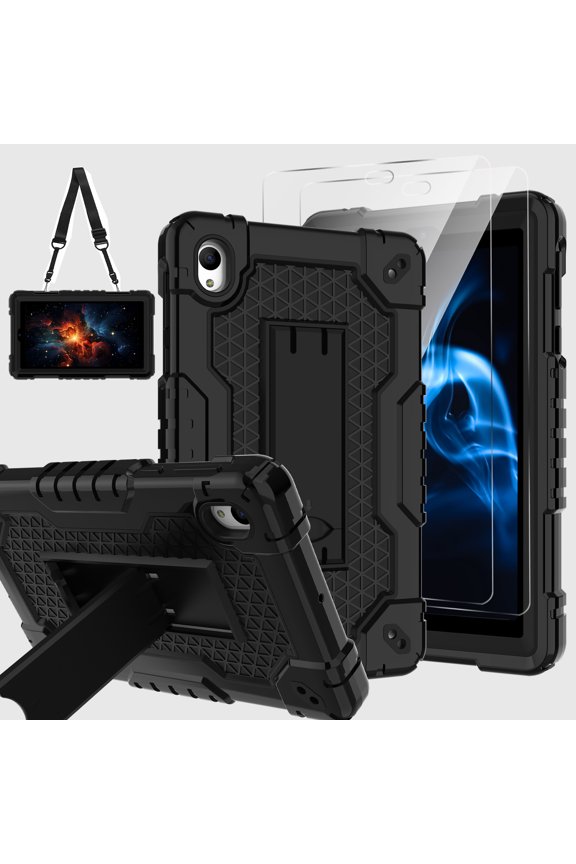 Case for Onn 8 inch Gen 4 Tablet Case (2024 Model) 100135923 Heavy Duty Built in Stand Hard Back Shell Protective Case with Screen Protector for Onn 8 inch Gen 4 Tablet (Black/Black/2 PCS)