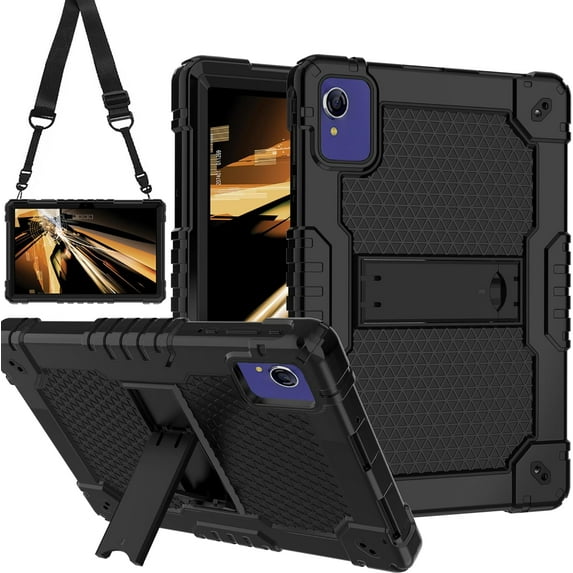 FIEWESEY Case for Pritom Tab 10 Lite Tablet/TECLAST P26T/TECLAST P25T/Wetap M10 10.1 inch Tablet Hybrid Shockproof Protective Case Hard Shell Built in Kickstand Shoulder Strap (Black/Black)