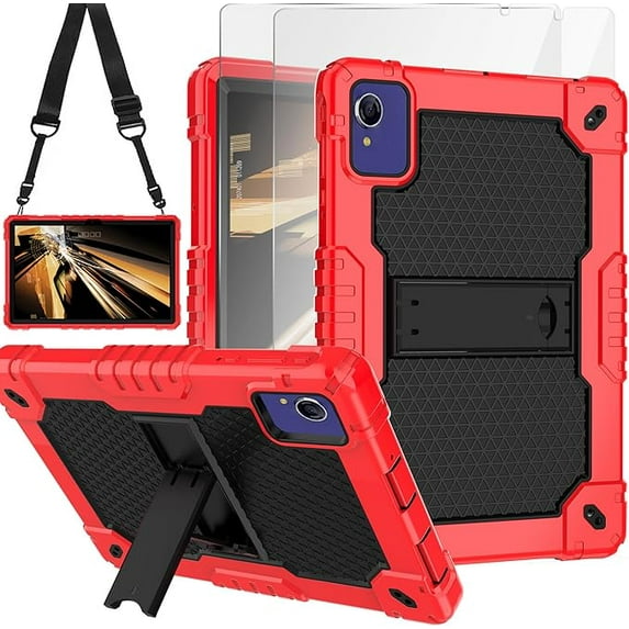 FIEWESEY Case for Pritom Tab 10 Lite Tablet/TECLAST P26T/TECLAST P25T/Wetap M10 10.1 inch Tablet Shockproof Firendly Case Built in Kickstand Shoulder Strap with screen protector (Red/Black/2 PCS)